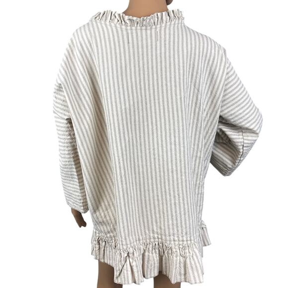 Rita NoTiara Linen Ruffle Blouse Tan White Stripe One SZ  Lagenlook Boho - Picture 3 of 11